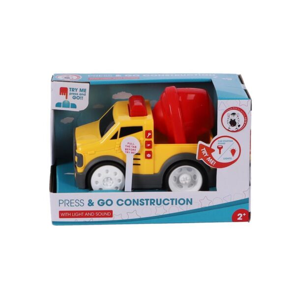 basic presschool toys press and go bouwwagen + licht en geluid assorti