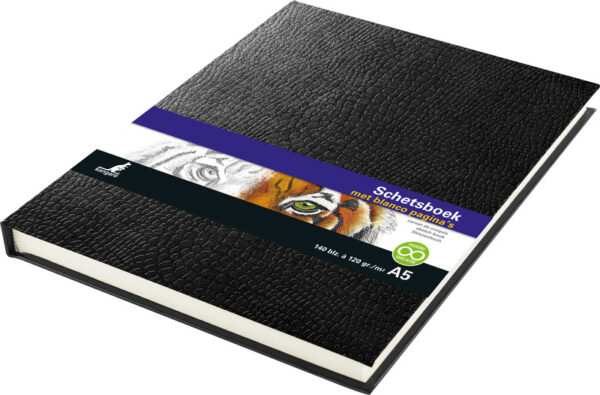 kangaro k 5320 schetsboek a5 creme 120gr blanco papier, 140 blz hard cover zwart